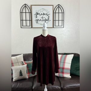Eileen Fisher Long Sleeve Velvet Tunic Size XS Classic Designer In Red - Maroon